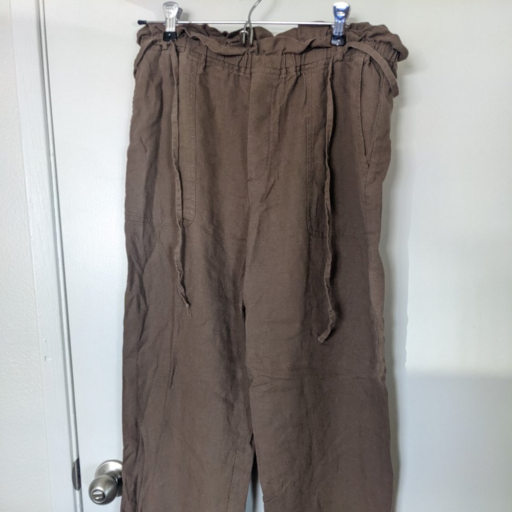 brown linen wide leg pants